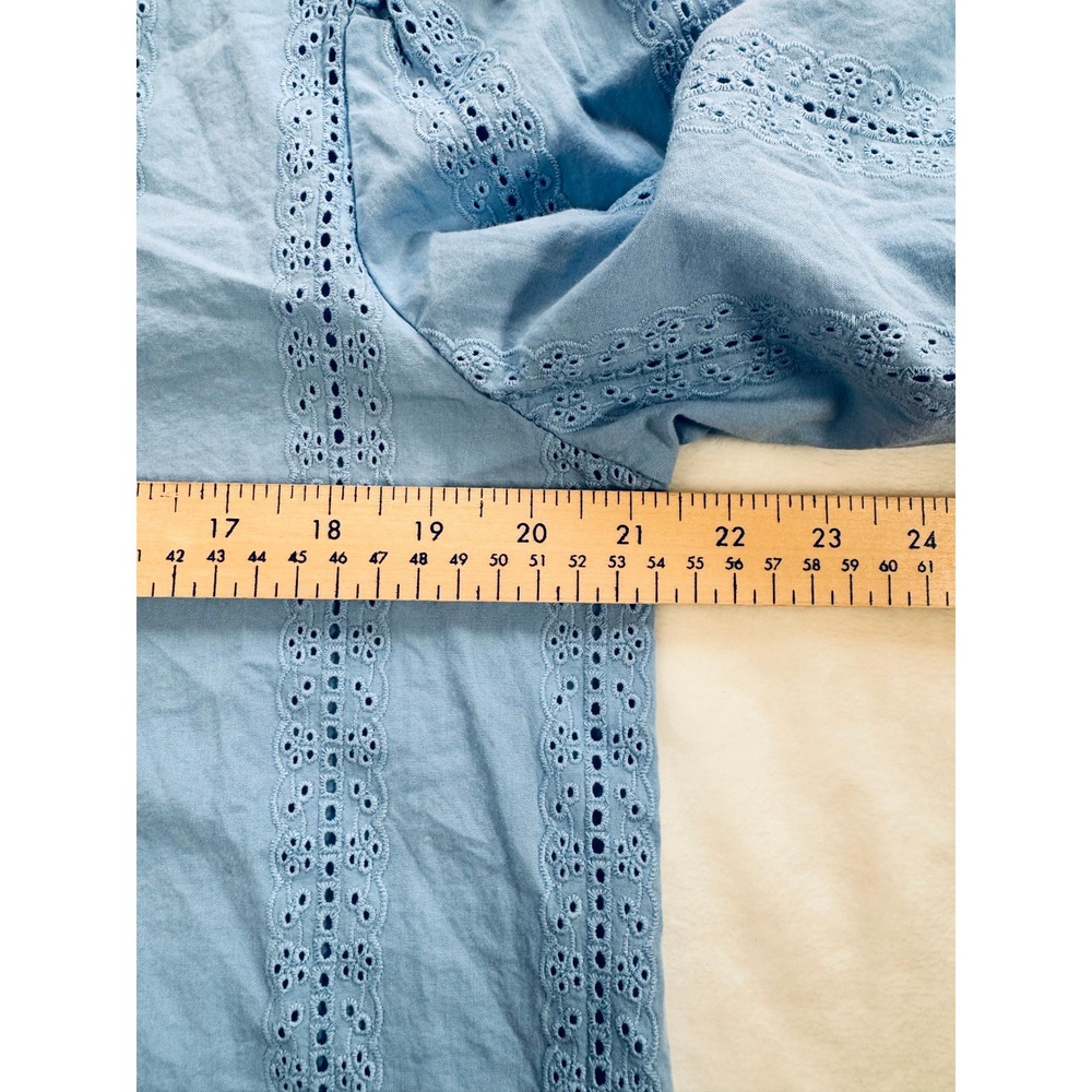 Elie Tahari SkyBlue Punching Eyelet Cotton Button Up Blouse Top Puff Sleeve Sz L - Picture 7 of 7